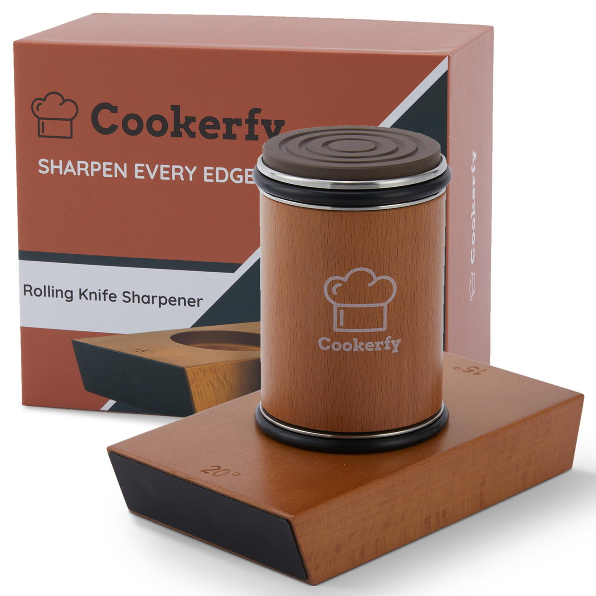 Cookerfy rolling knife sharpener base with beech wood and SS304 steel for durable use