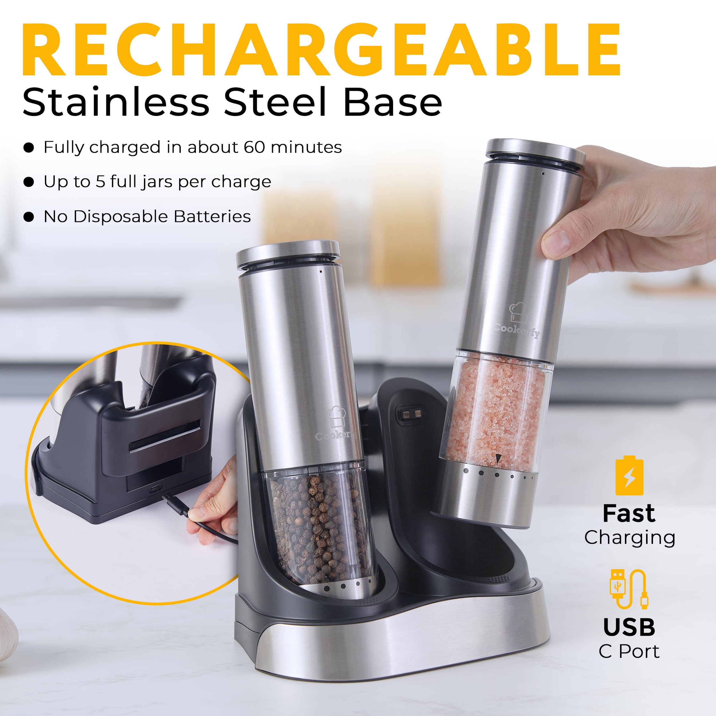 Cookerfy stainless-steel-design grinder complements modern countertops with durable performance.