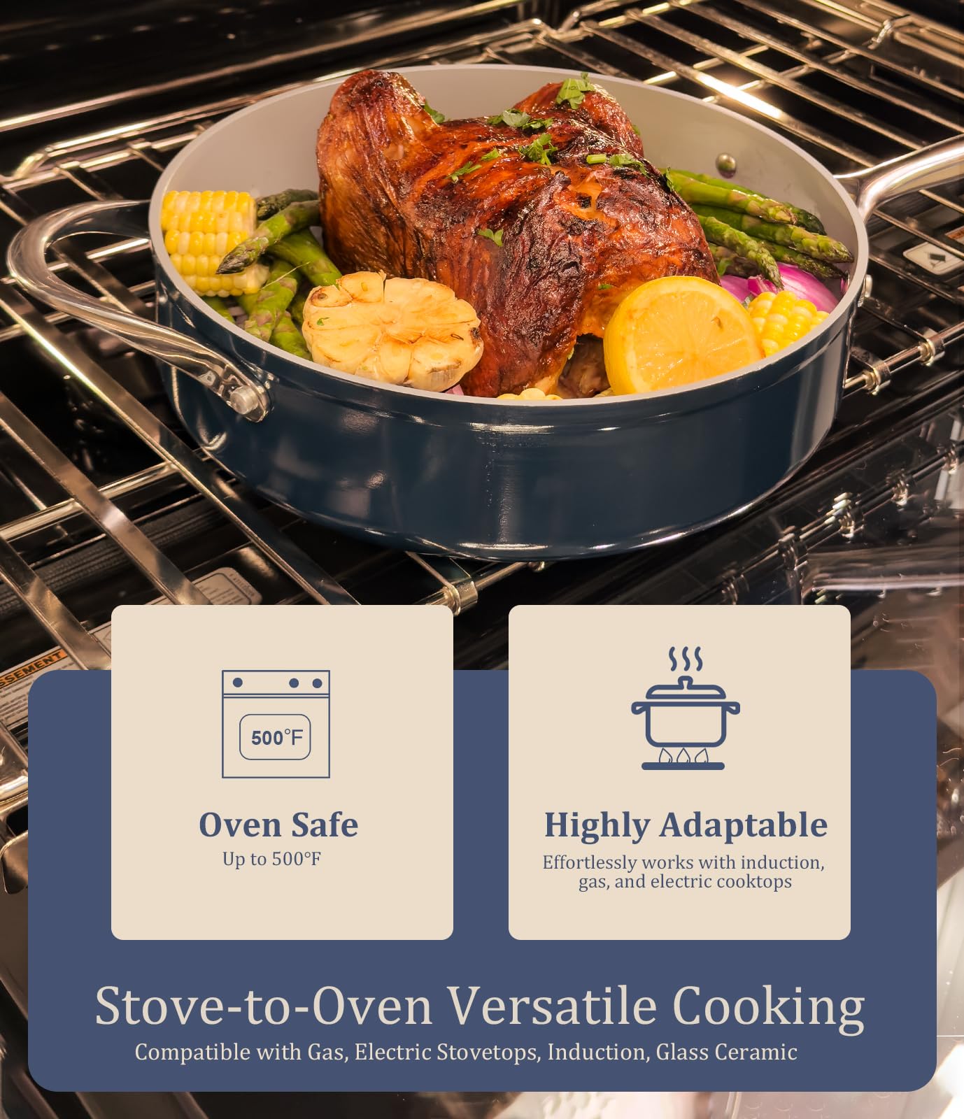 CookinCraze ceramic nonstick surface for easy release and cleanup.