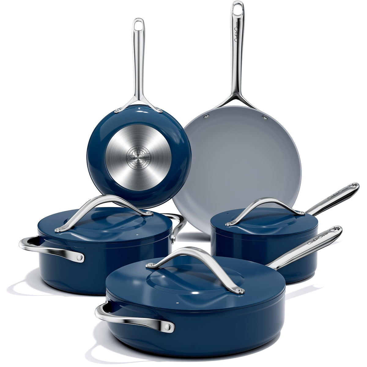 CookinCraze navy-blue ceramic set top view showing even heat distribution.