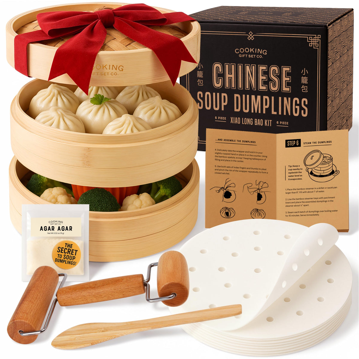 Cooking Gift Set Co. bamboo steamer 8-inch 2-tier for even steaming and restaurant-style dumplings