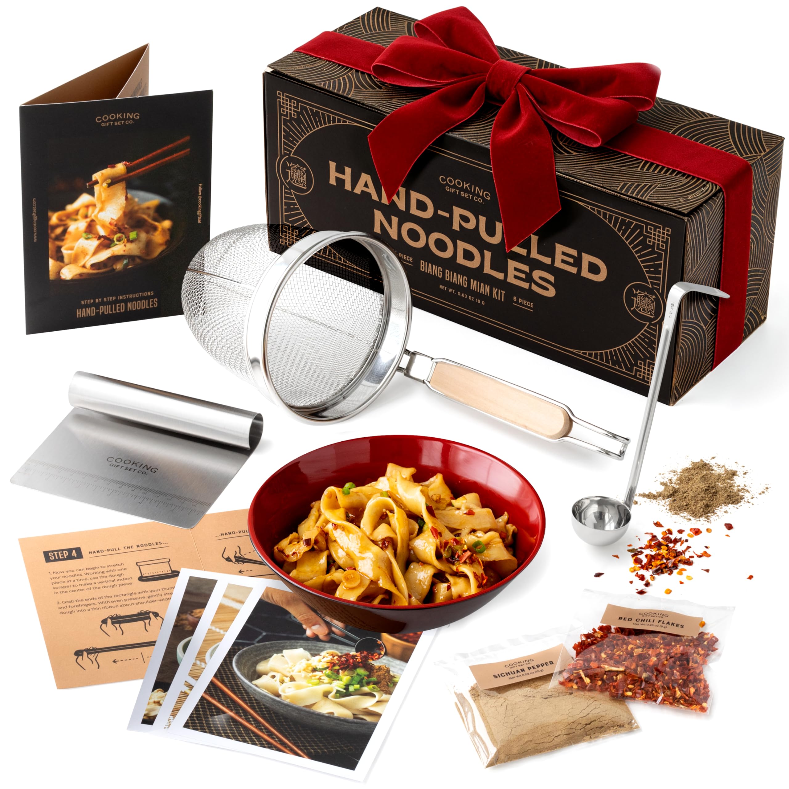 Cooking Gift Set noodle basket strainer with handle for easy ramen prep.