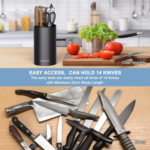 Cookit double-layer wavy slots keep knives upright and stable.