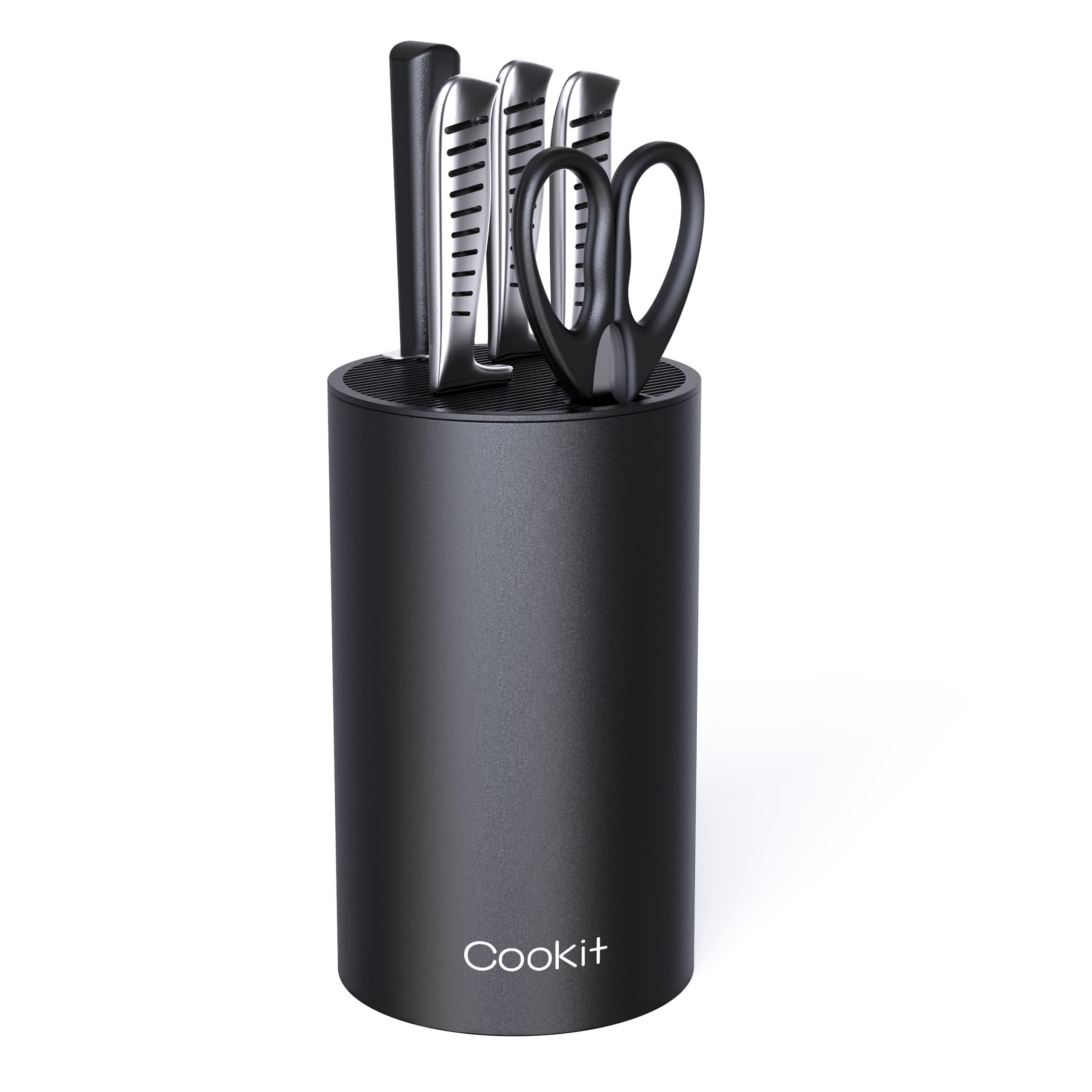 Cookit universal round knife block with 14-slot capacity keeps blades organized.