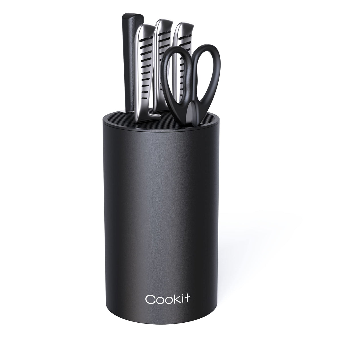 Cookit universal round knife block with 14-slot capacity keeps blades organized.
