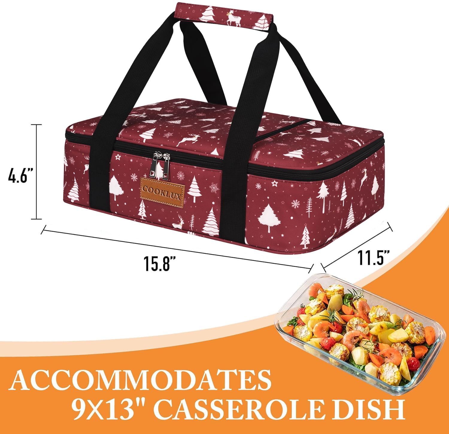 Cooklux dual-zipper design provides easy access to hot or cold meals.