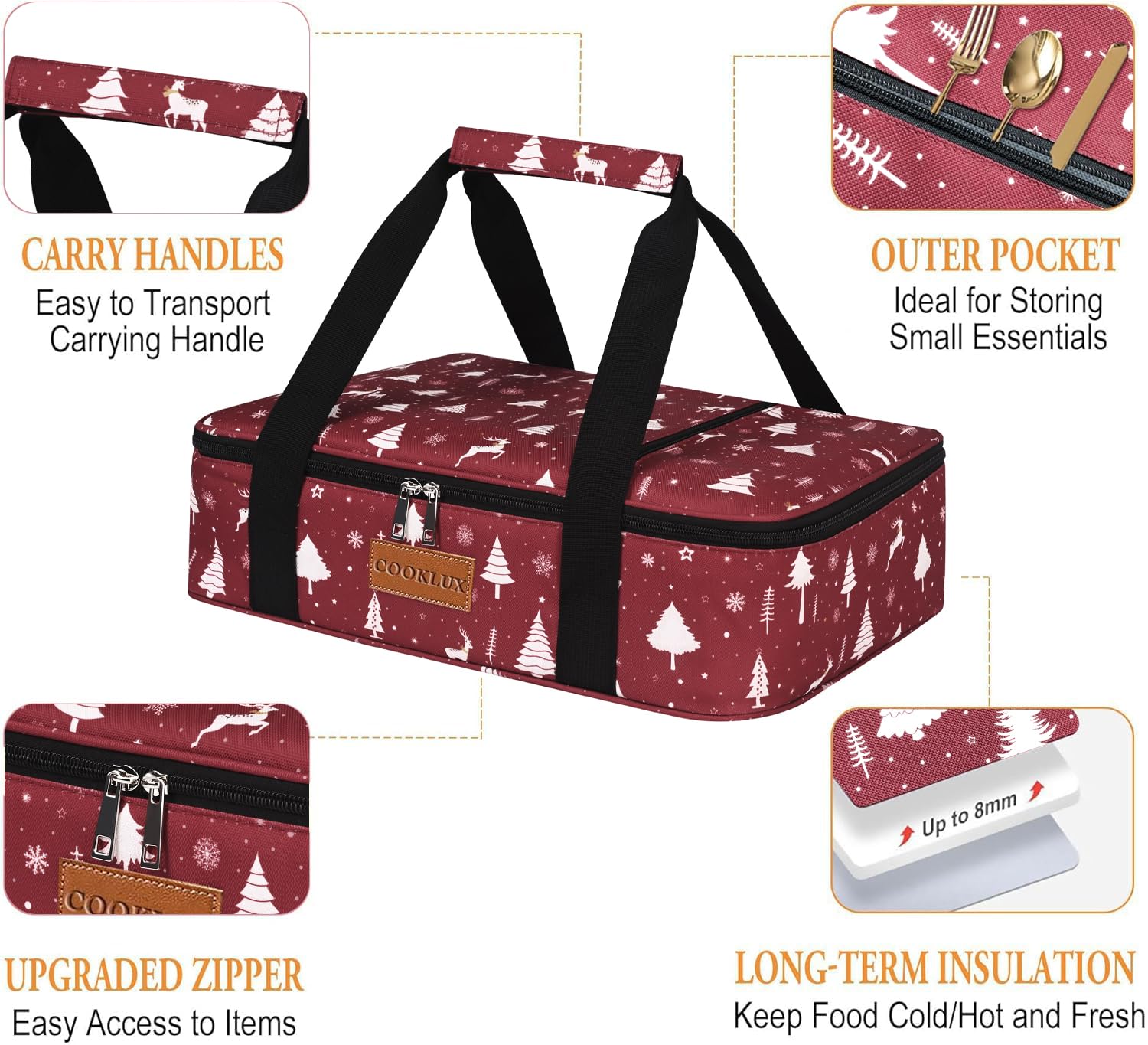 Cooklux leak-proof lining protects belongings and prevents spills during transport.