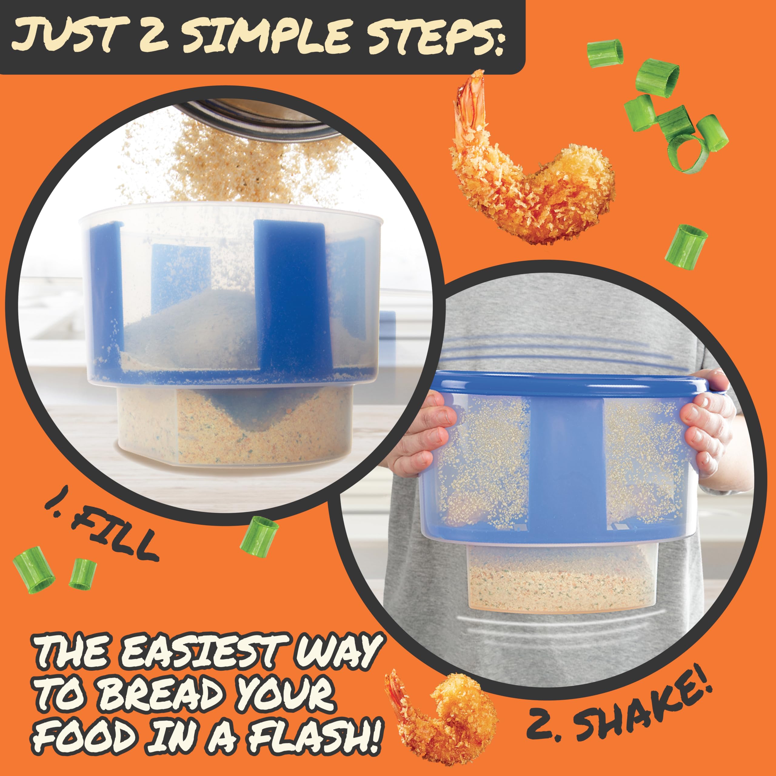 Cooks Choice Breader Bowl side handle enables steady shaking for even coverage