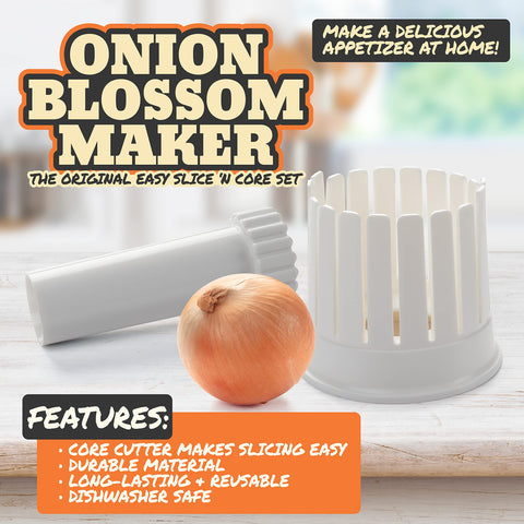Cook's Choice core cutter shapes perfect onion centers for uniform blossoms.