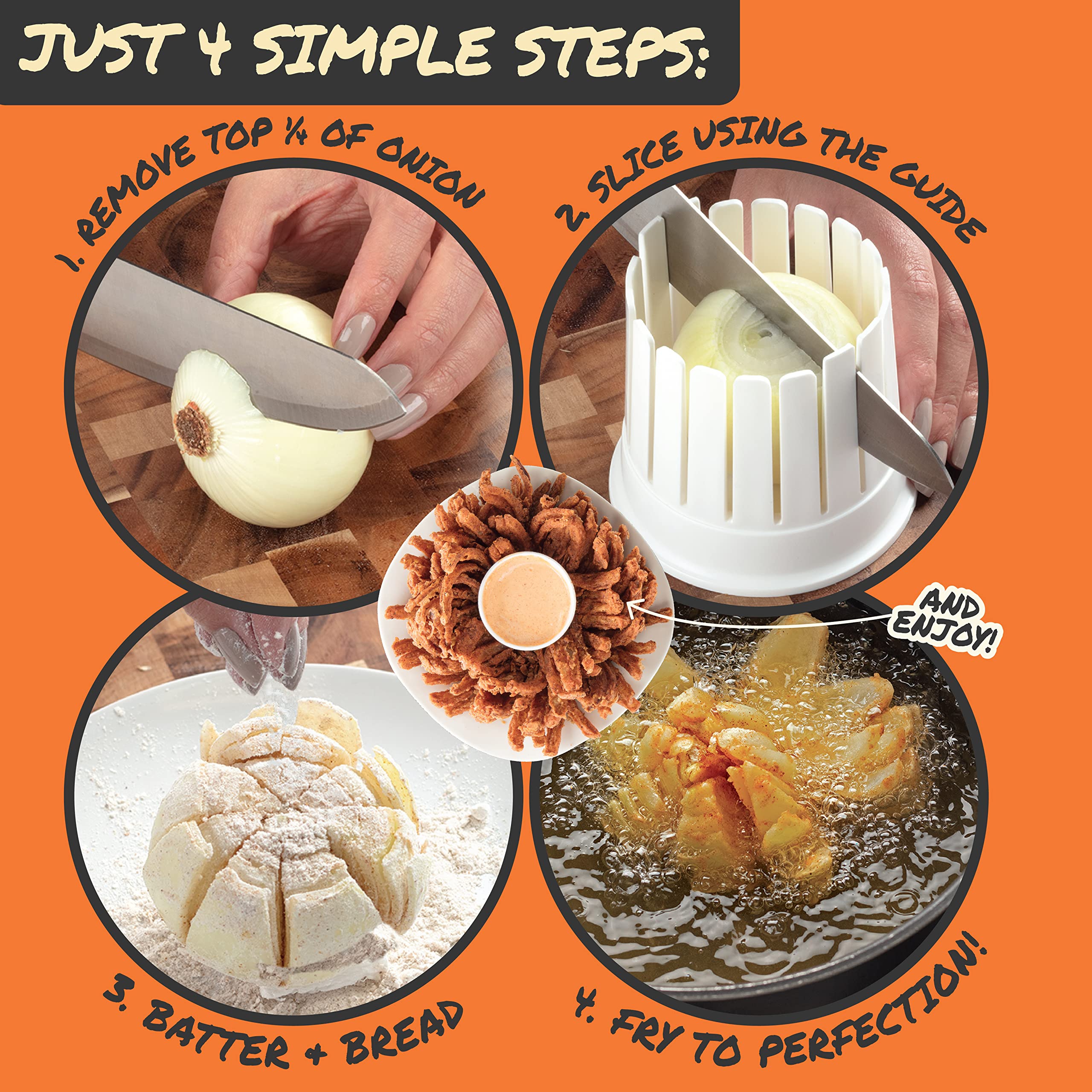 Cook's Choice versatile slicer supports onions, apples, peppers, and more.