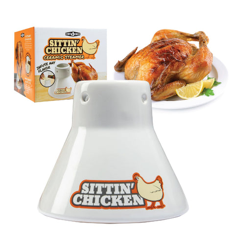 COOK'S CHOICE Sittin' Chicken ceramic-base for upright roasting and even cooking.