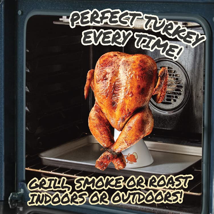 COOK'S CHOICE Sittin' Turkey roaster interior shows infusion-ready hollow shaft for flavors.