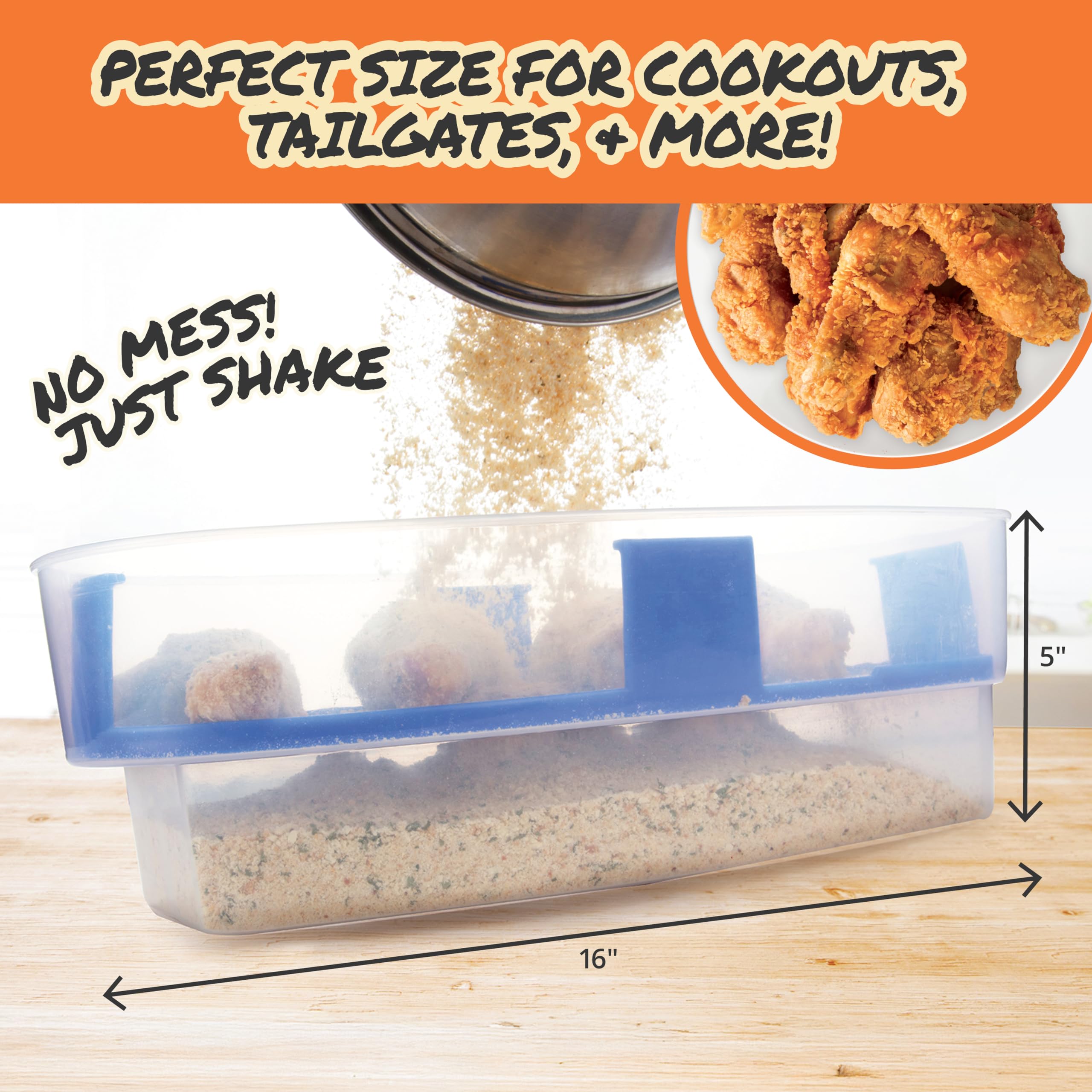 COOK'S CHOICE XL Breading Station with Sifter demonstrates even coating workflow