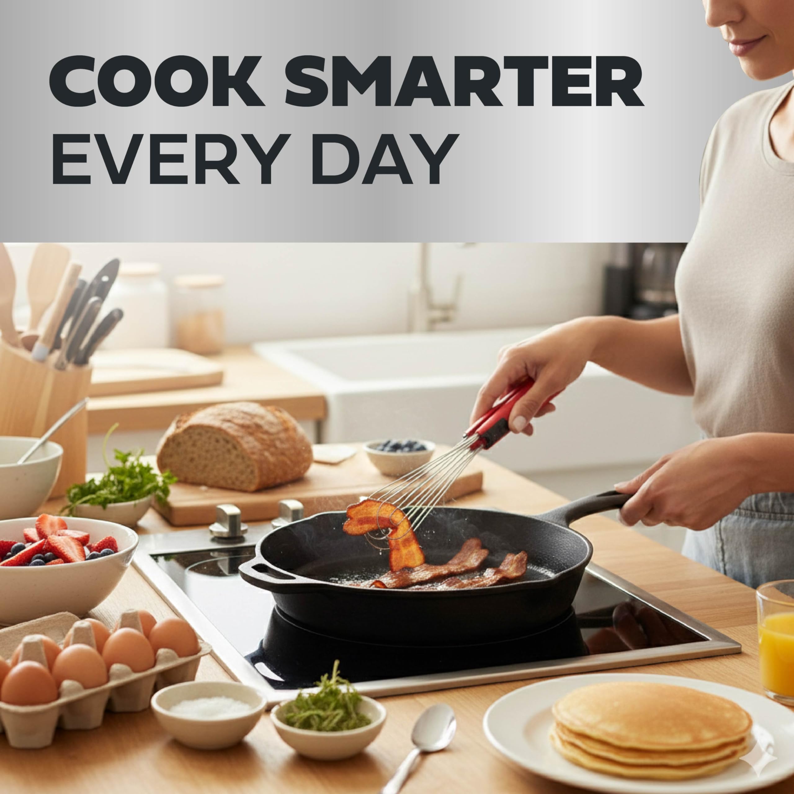 Cooks Innovations Foodie Tongs enable one-handed whisking and serving.
