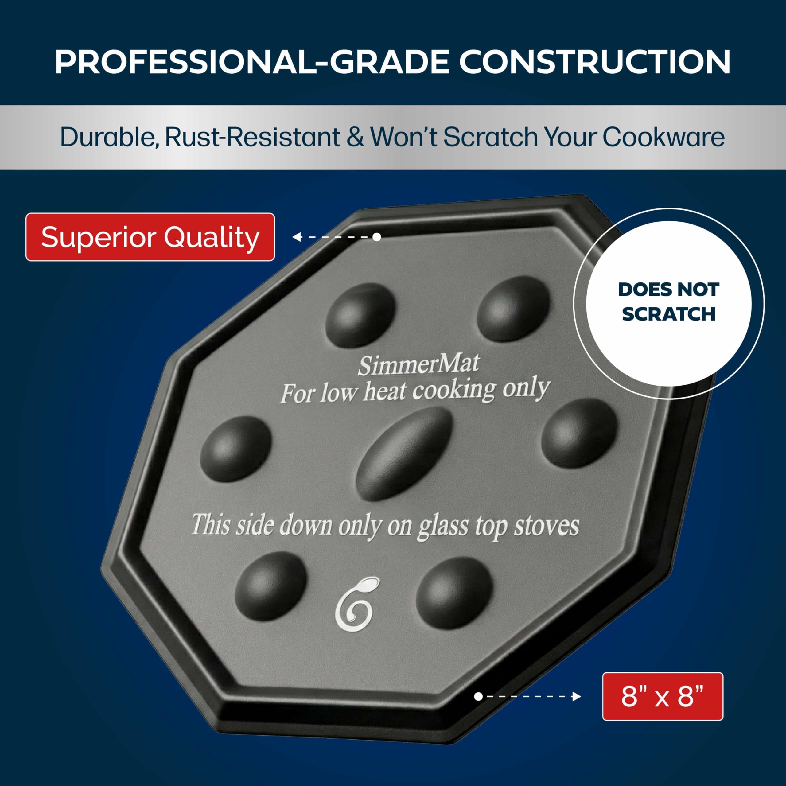 Cooks Innovations SimmerMat on electric coil delivering steady low heat.