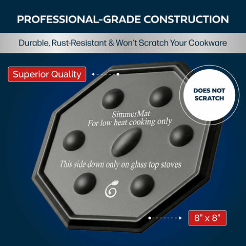 Cooks Innovations SimmerMat on electric coil delivering steady low heat.