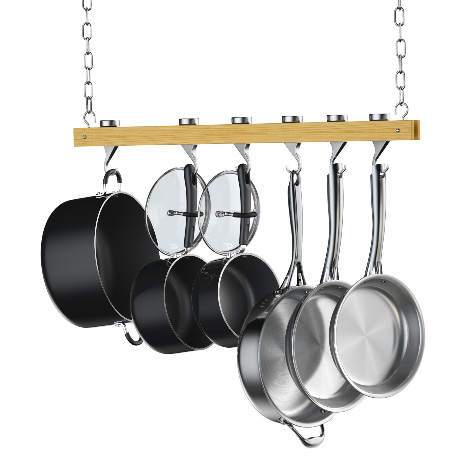 Cooks Standard NC-00269 ceiling pot rack with a 36-inch wooden bar.