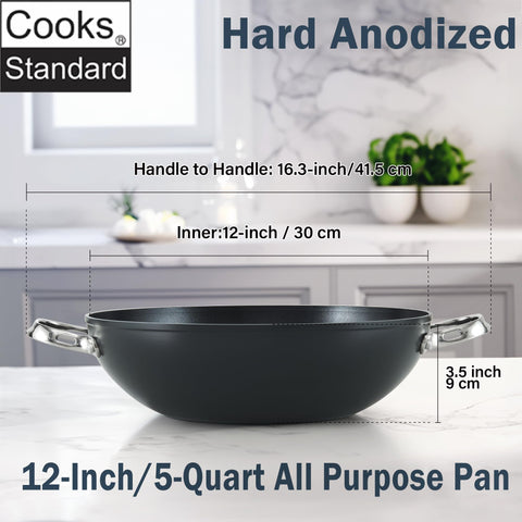 Cooks Standard 12-inch pan in action for sautéing and stir-frying
