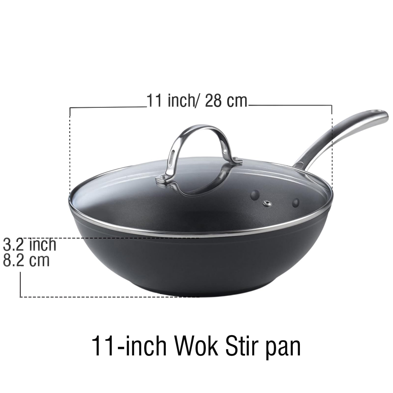 Cooks Standard flat-bottom wok with glass lid for easy food monitoring.