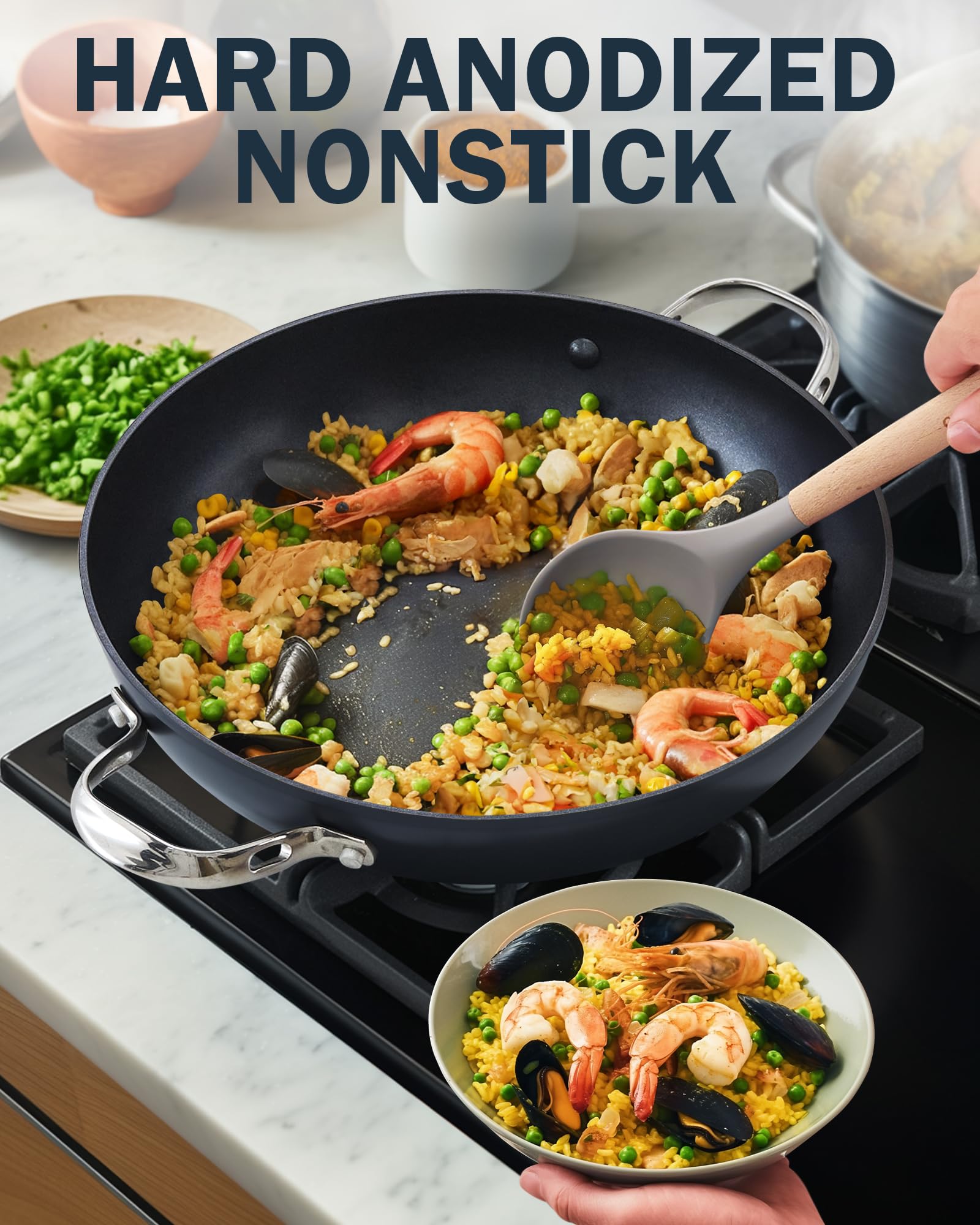 Cooks Standard hard anodized construction provides durable, scratch-resistant surface