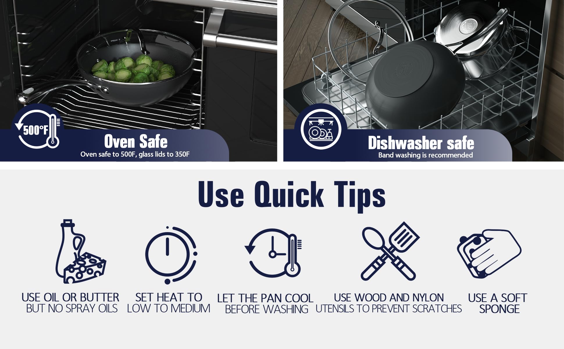 Cooks Standard nonstick coating enables easy food release and quick cleanup.