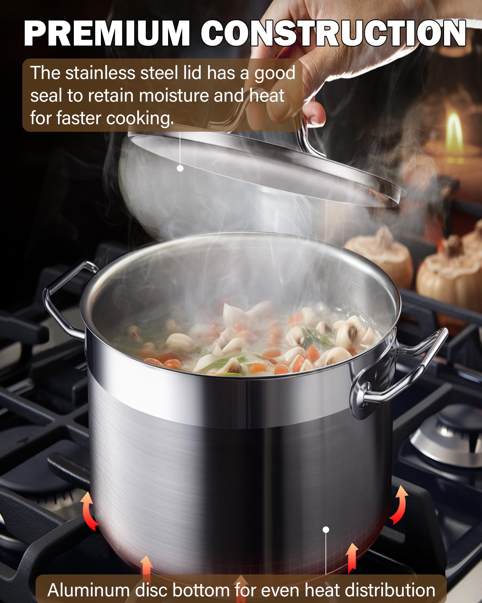 Cooks Standard oven safe stainless stockpot suitable for finishing in the oven