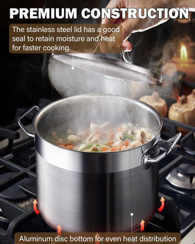 Cooks Standard oven safe stainless stockpot suitable for finishing in the oven