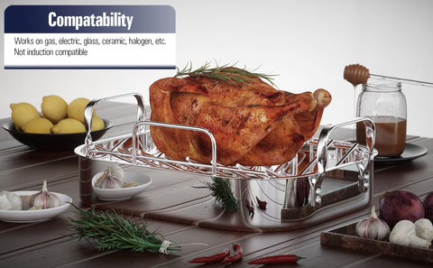 Interior measures 14 by 12 inches offering generous roasting capacity.