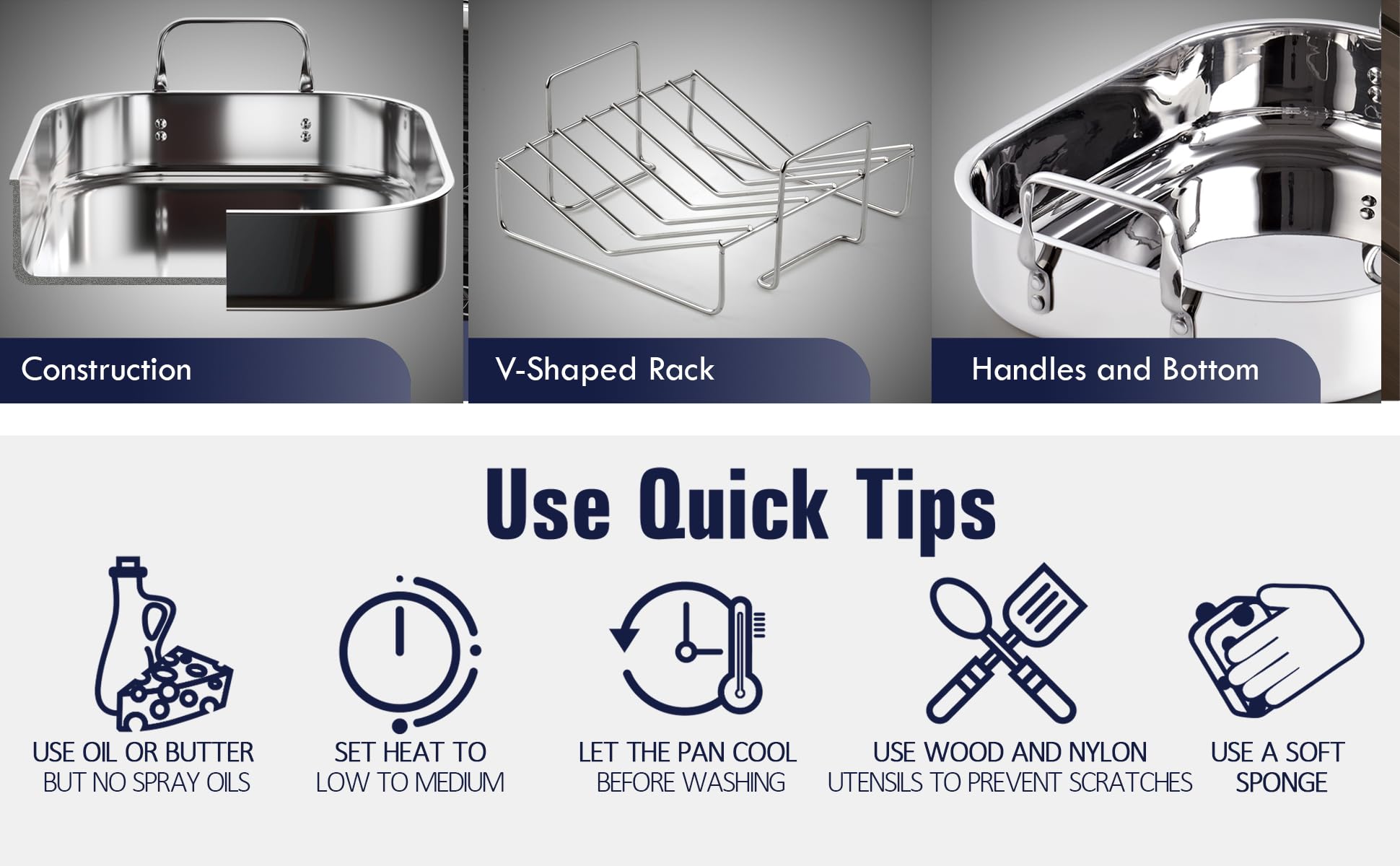 Oven safe up to 500°F for poultry and larger cuts.