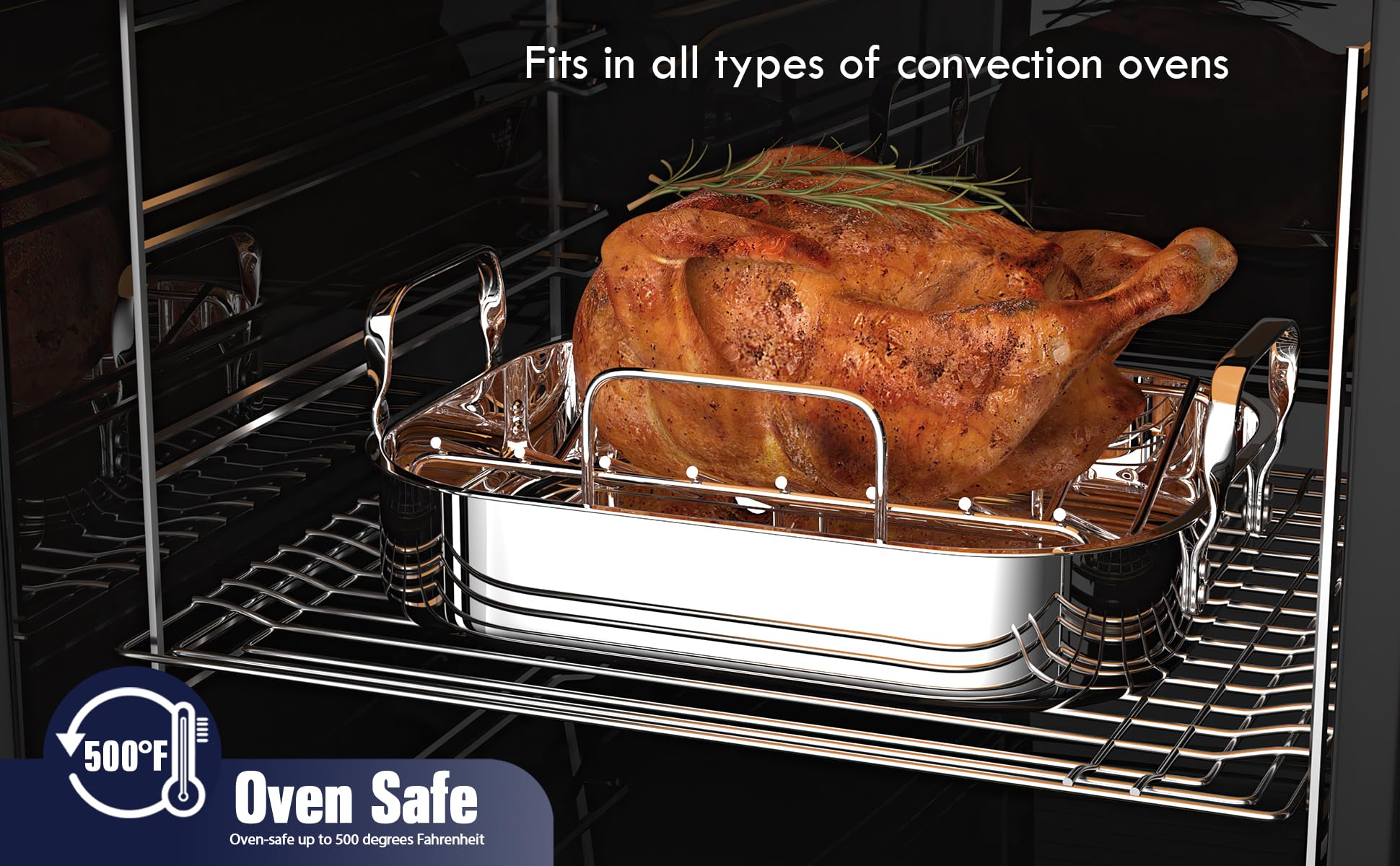 Edge footprint 15 by 12 inches fits in most ovens.