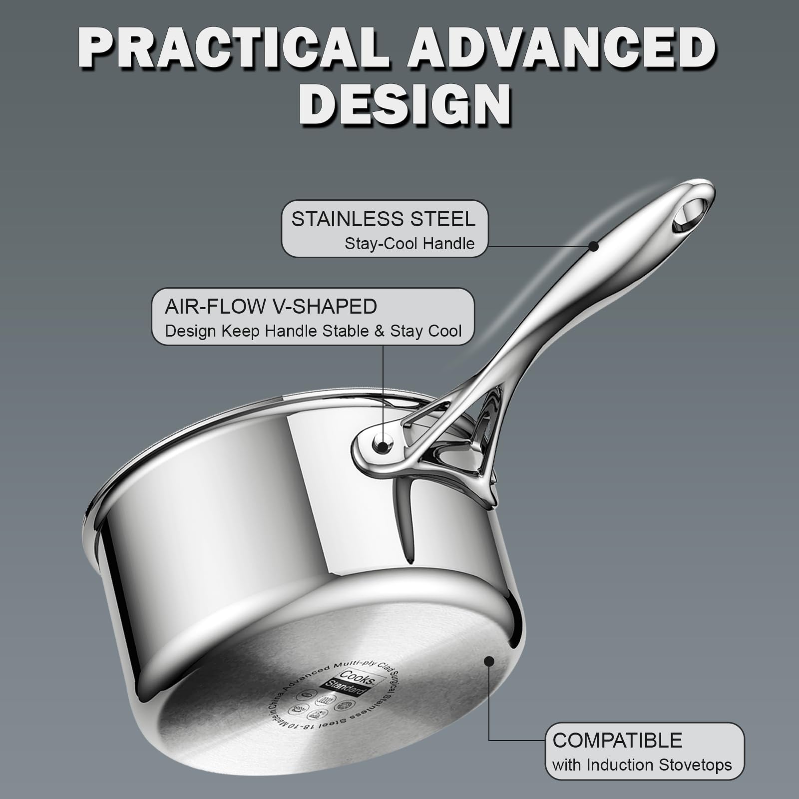 Cooks Standard saucepan features a cool-handle and secure lid.