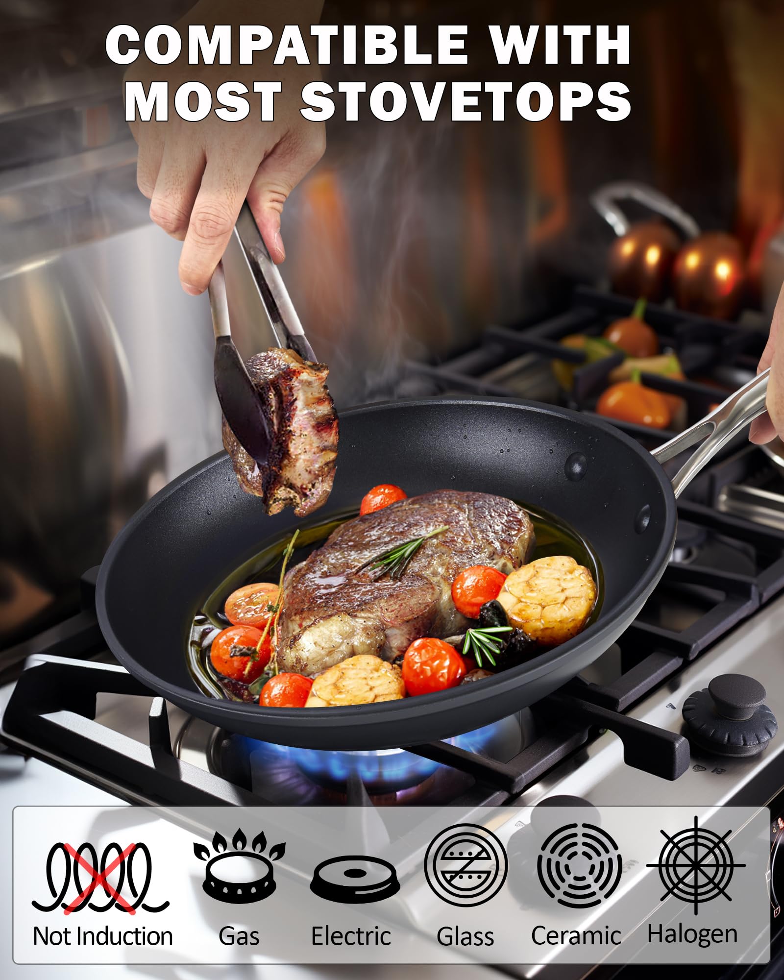 Cooks Standard sauté skillet highlights wide bottom for larger batches.