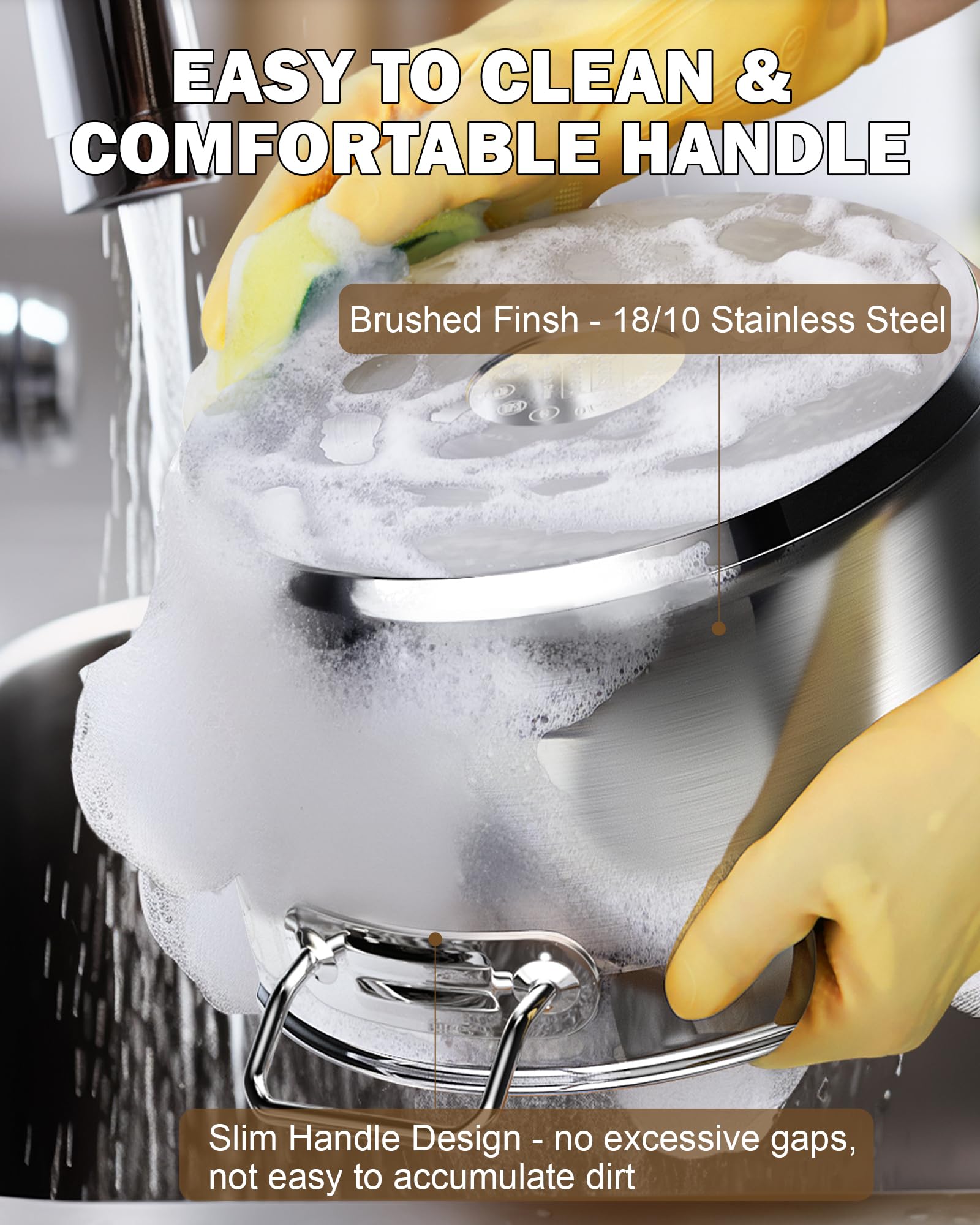 Cooks Standard stockpot with slim ergonomic handles for comfortable lifting.