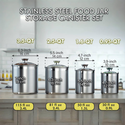Cooks Standard 3.5 qt canister shown with a clear glass lid.