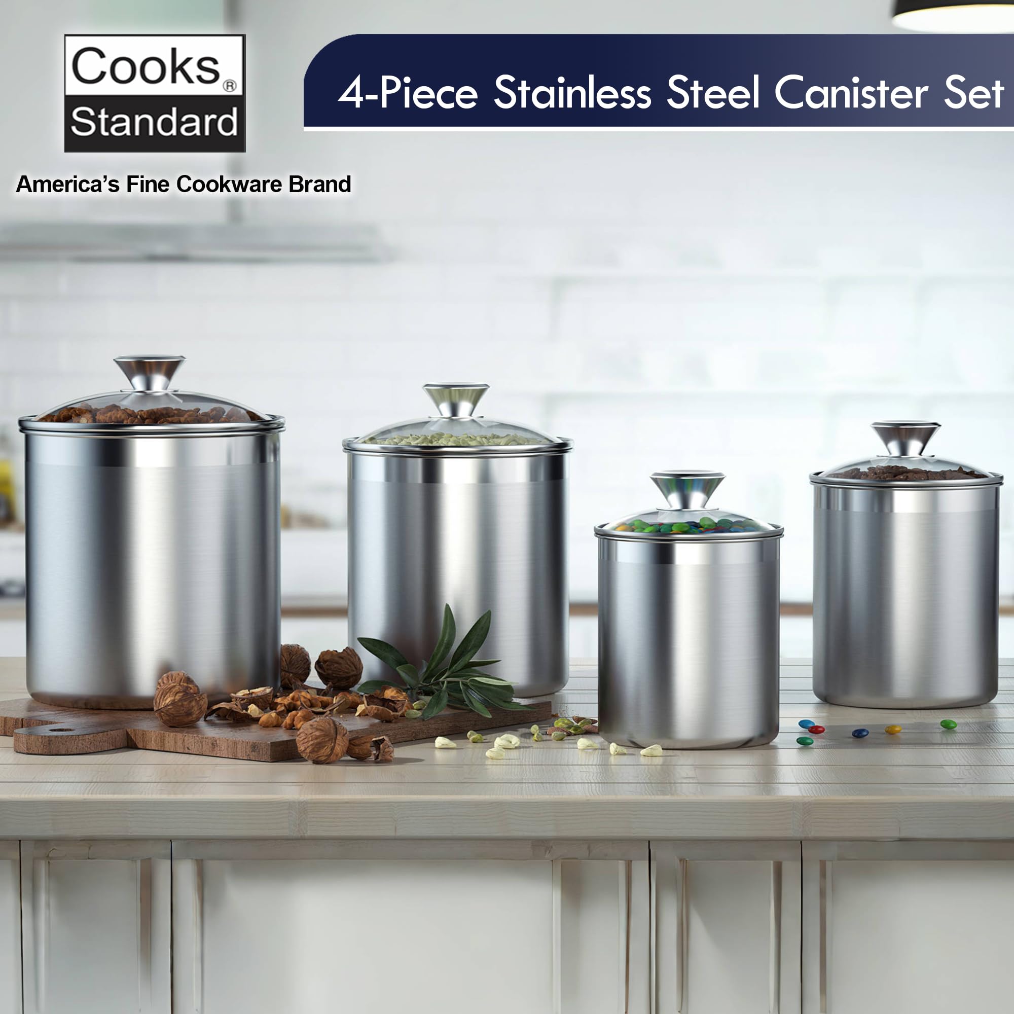 Cooks Standard coffee/tea canister maintaining aroma with secure lid.