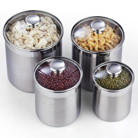 Cooks Standard flour and sugar canisters in a sleek stainless setup.