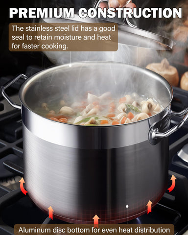 Cooks Standard stockpot in a canning or boiling setup for batch meals.