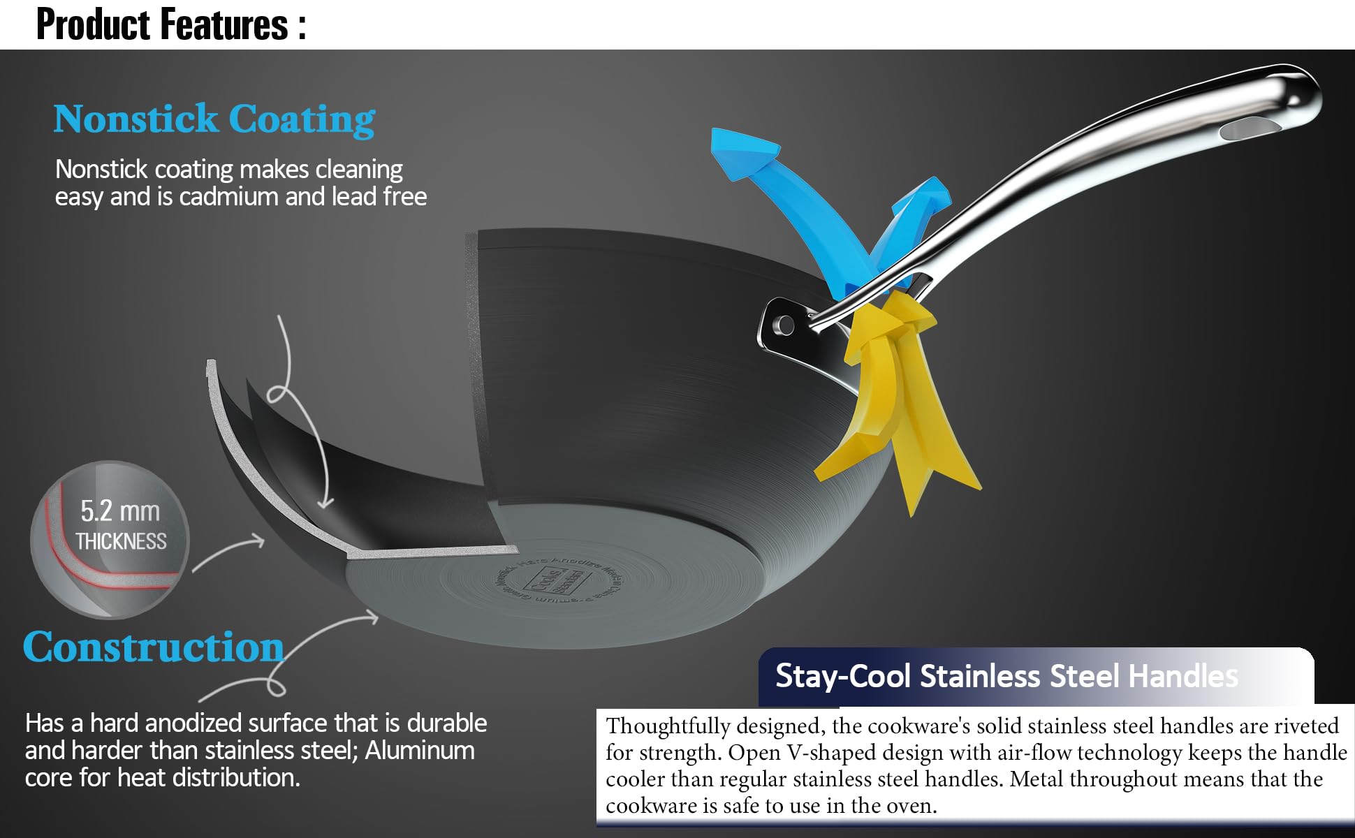 Cooks Standard wide, deep wok helps handle large batches of stir-fry.