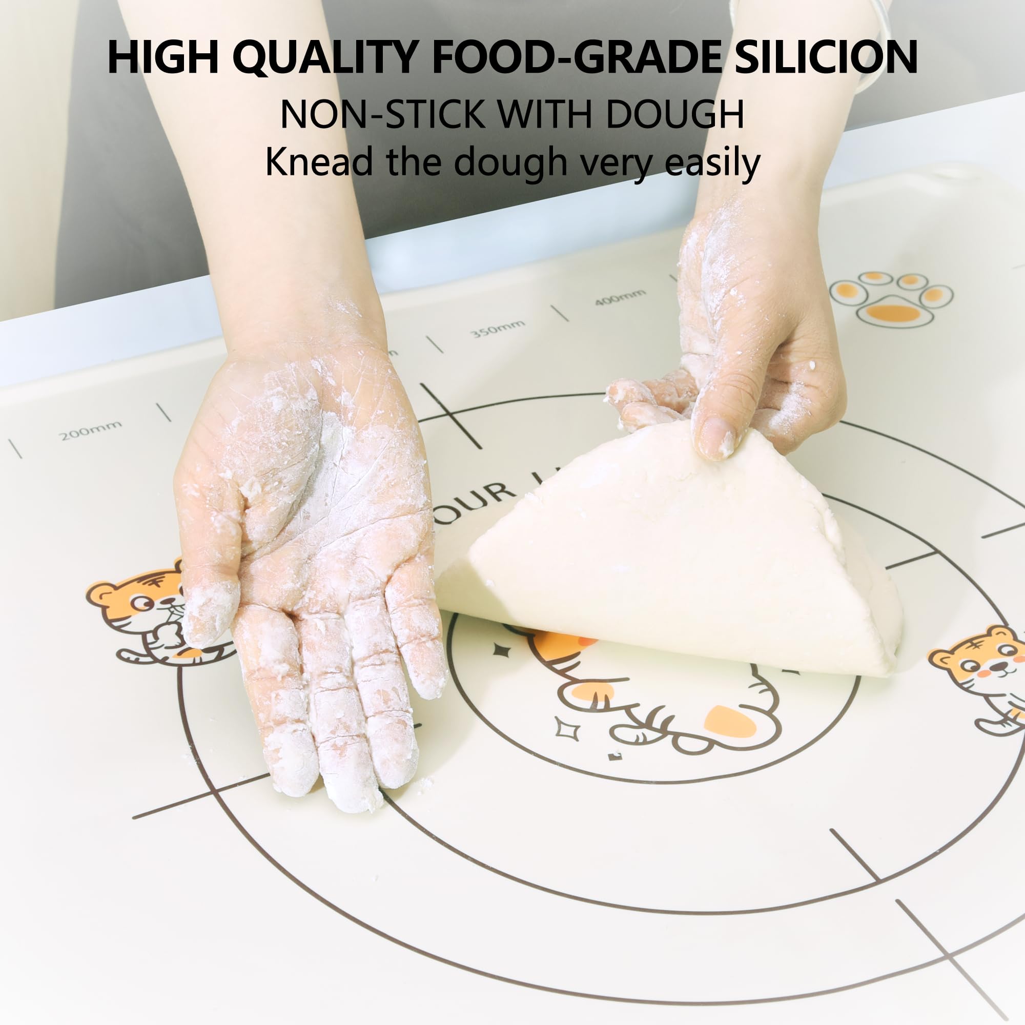 COOKSTYLE measuring mat with edge height contains liquids during kneading.