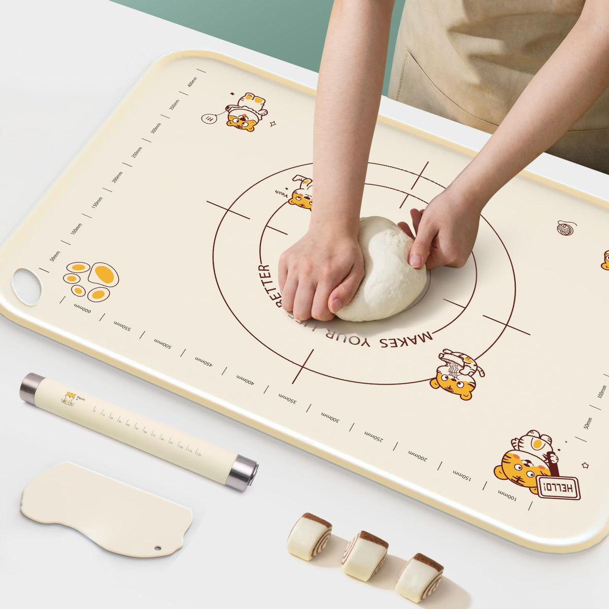 COOKSTYLE pastry board 34x24 inches with millimeter scales for precise dough cutting.