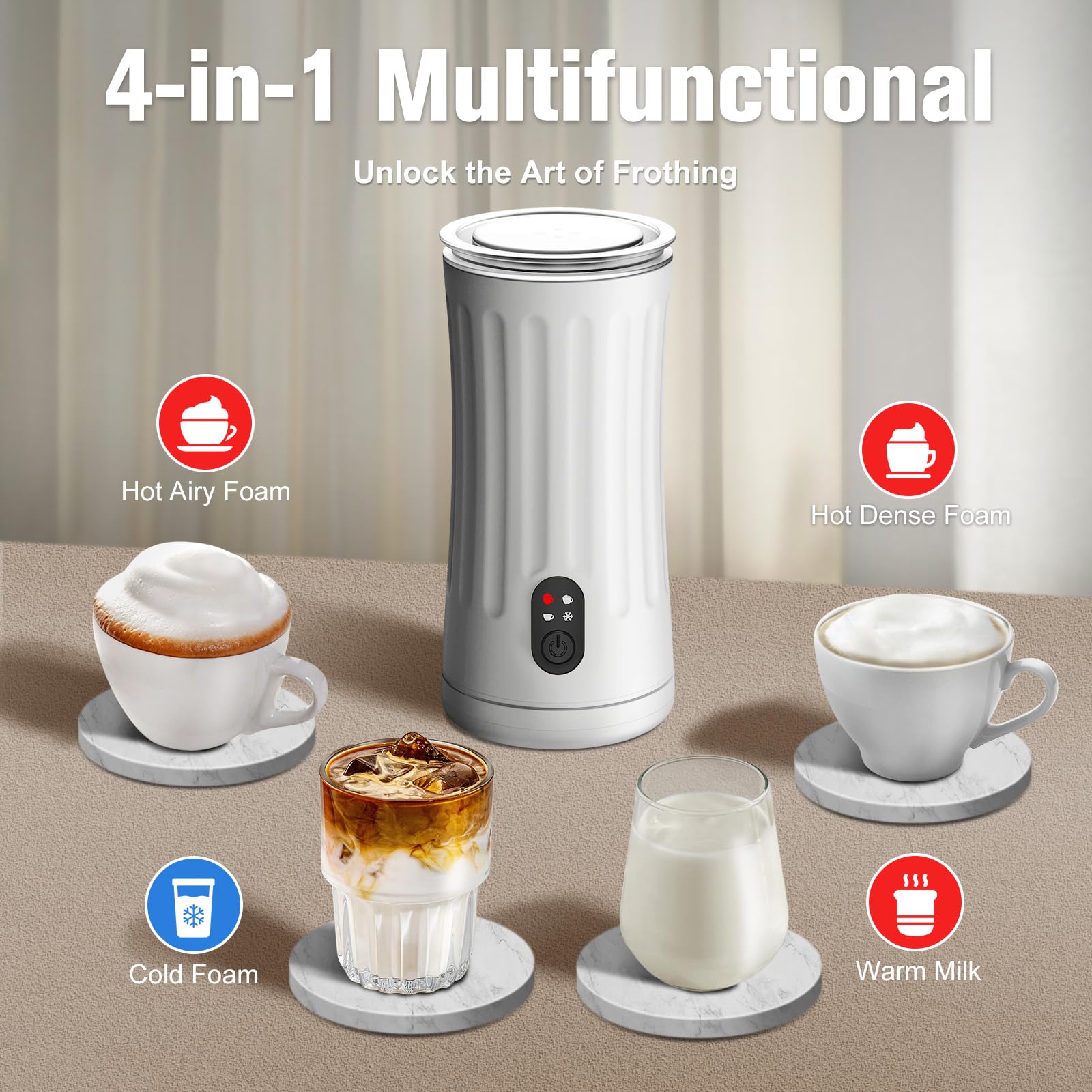 CookSwift Milk Frother in foaming action for rich latte foam
