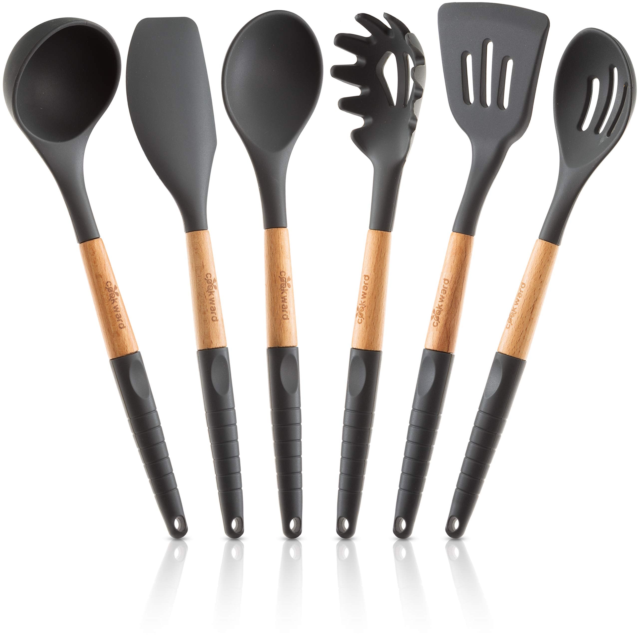 Cookward silicone utensils set collection on counter, durable and eco-friendly.