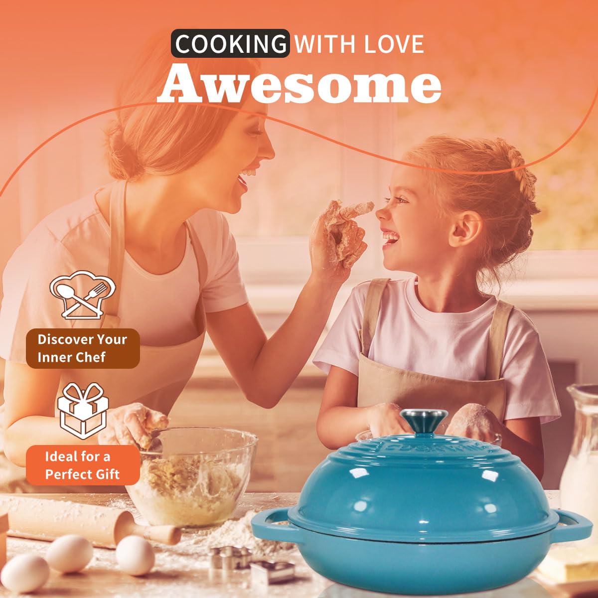 Interior view of COOKWIN Dutch oven with bread crust ready to bake