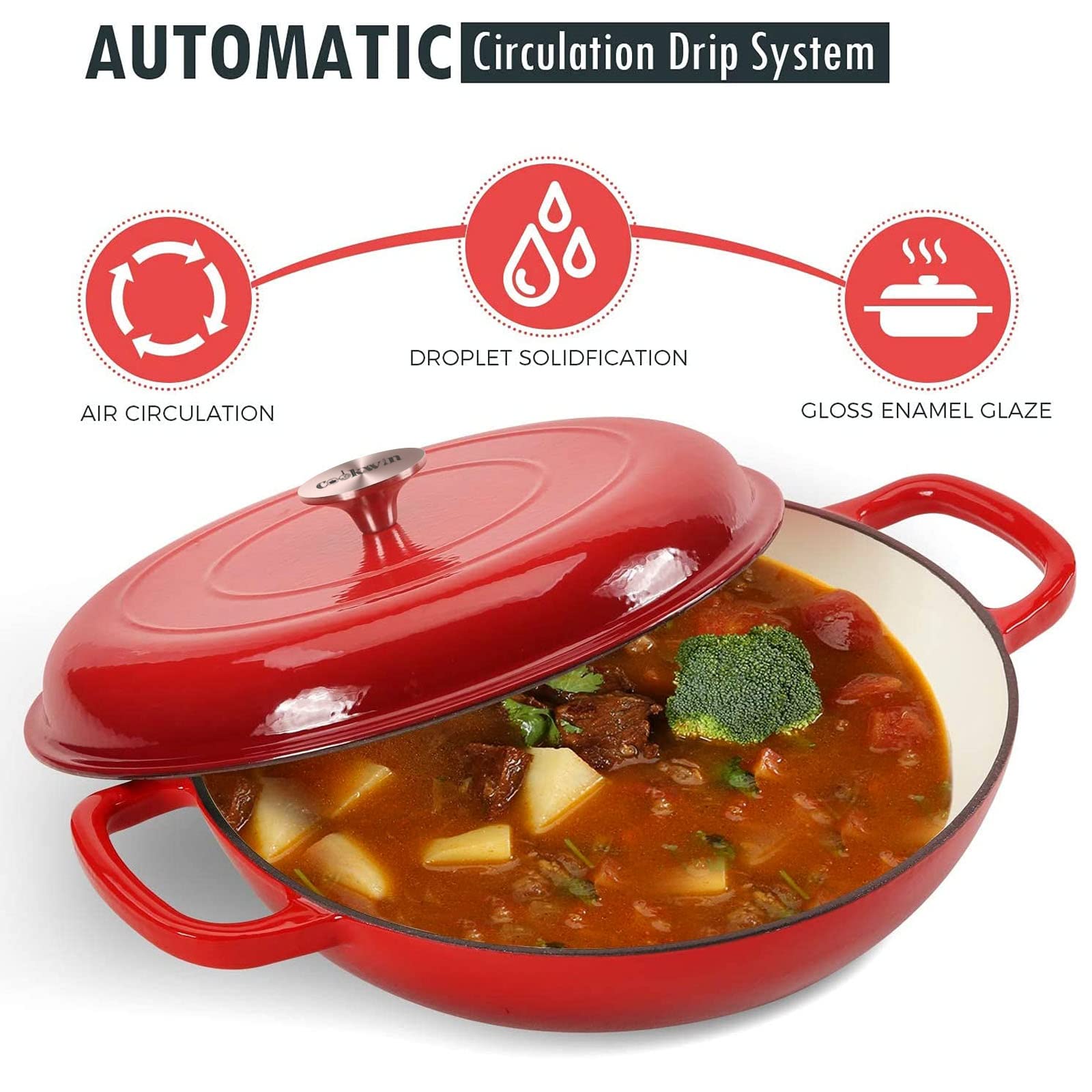COOKWIN enameled cast iron surface with glossy finish for easy cleaning