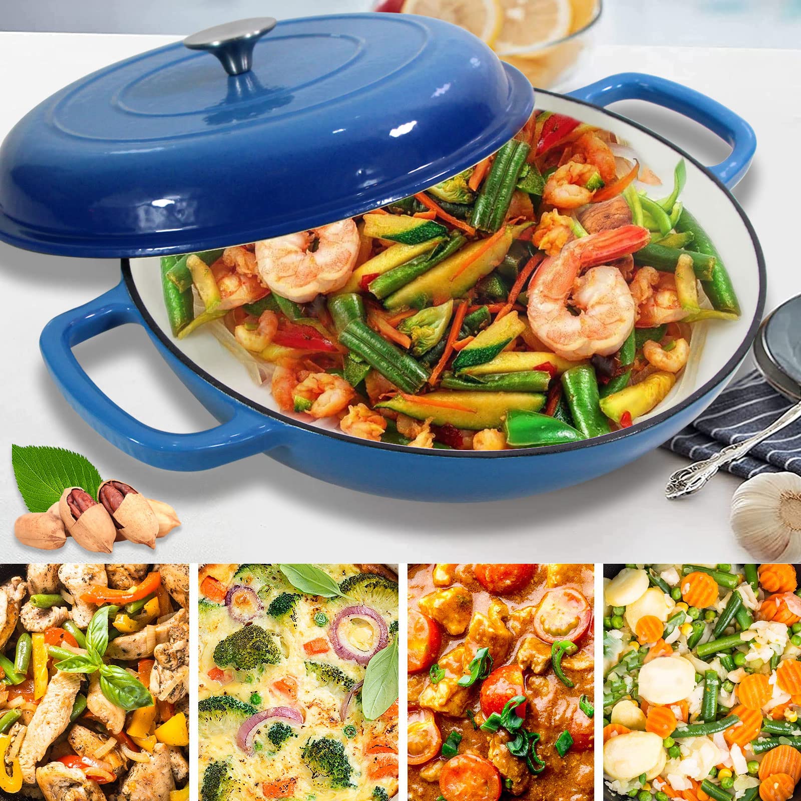 COOKWIN enameled Dutch oven side view with dual handles.