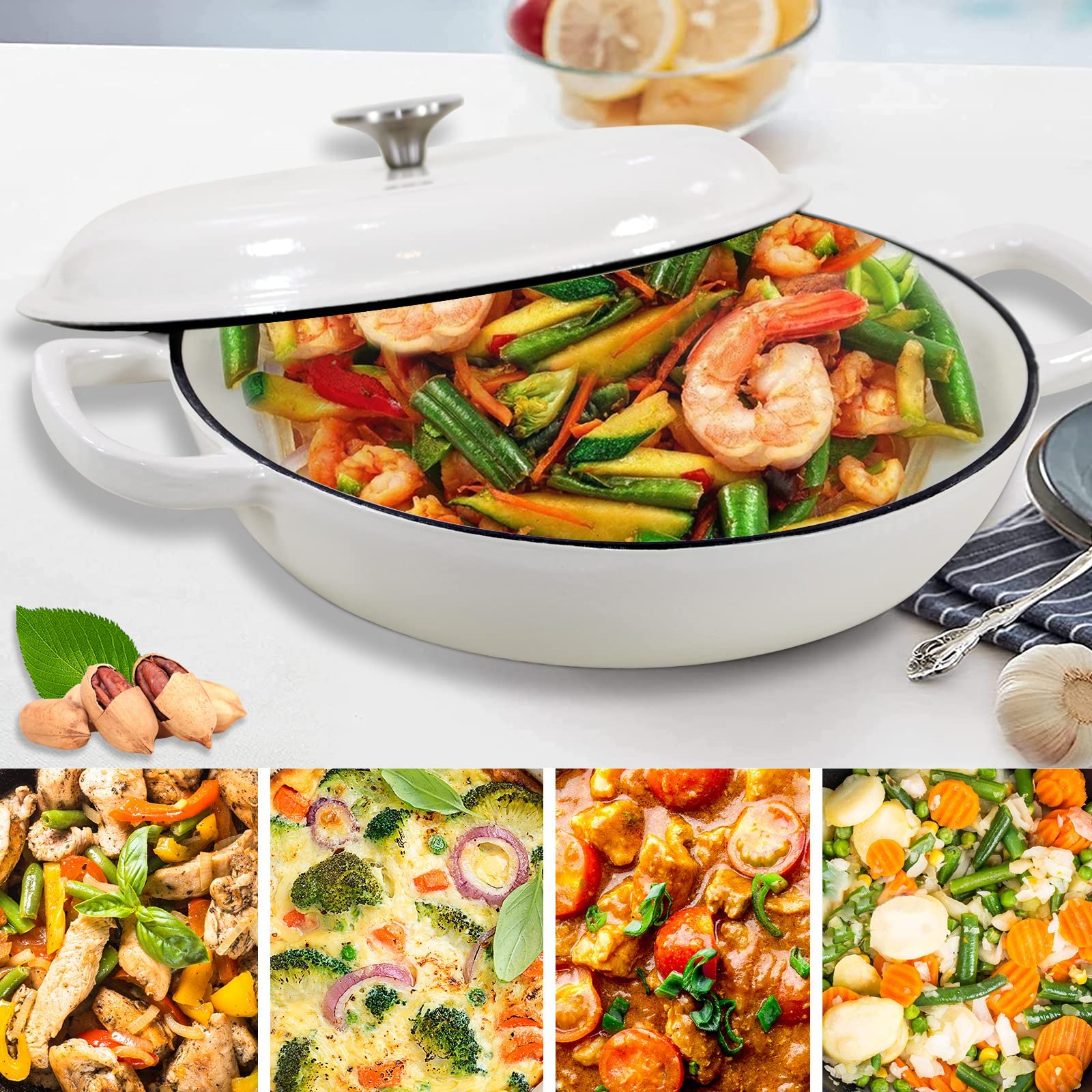 COOKWIN porcelain enamel coating offers smooth surface and easy cleanup.