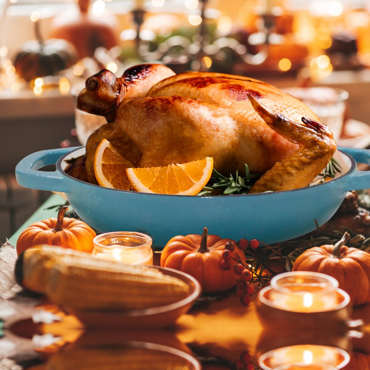 Close-up of teal enamel coating on COOKWIN Dutch oven