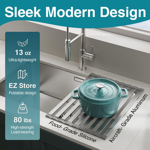 COOL-ANGLE foldable rack with matte grey finish complements modern kitchens.
