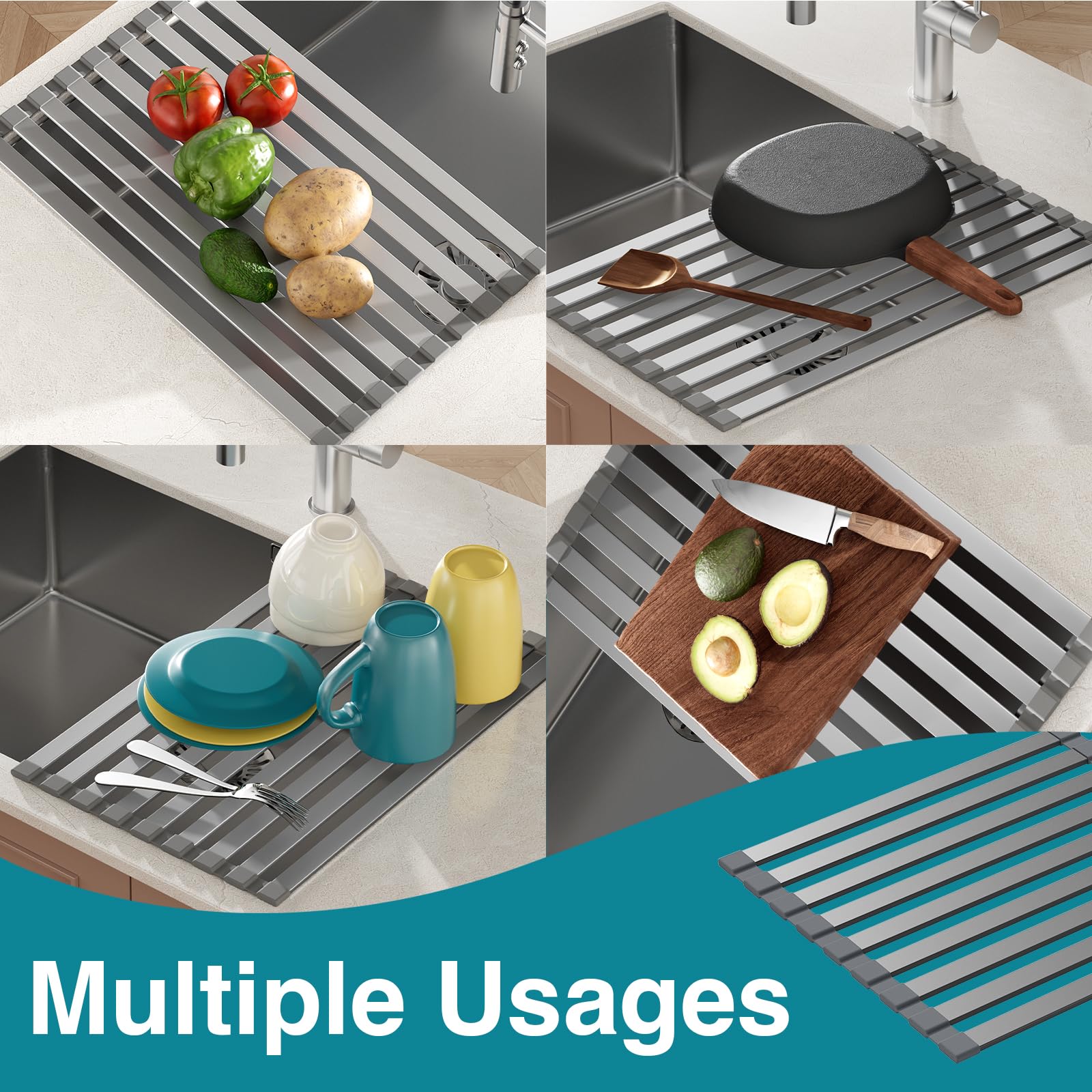 COOL-ANGLE anti-slip silicone feet keep the rack steady on damp surfaces.