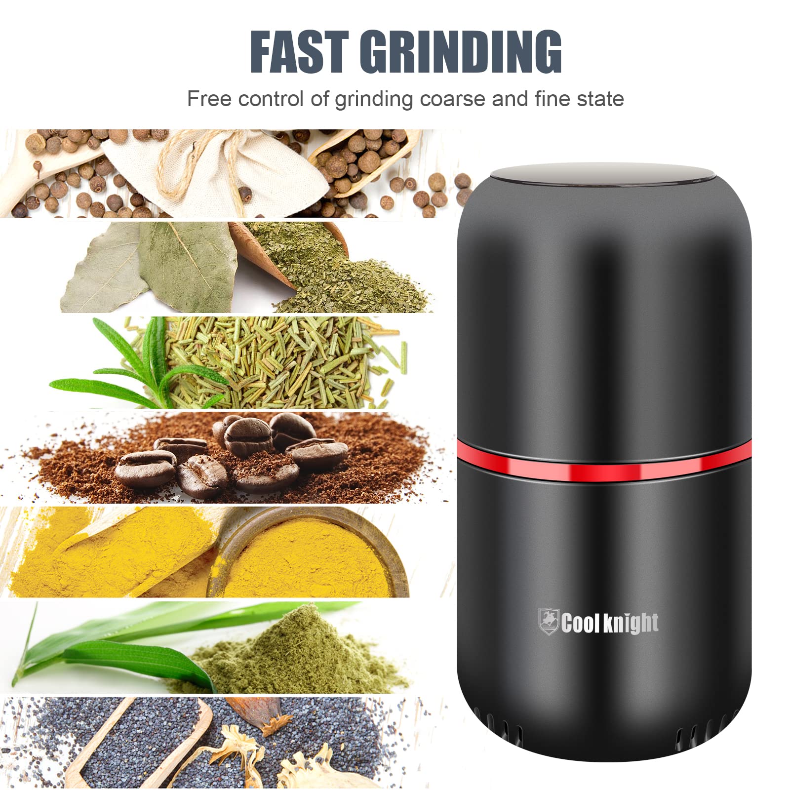 COOL KNIGHT 360-degree blade delivers even grinding around the container.